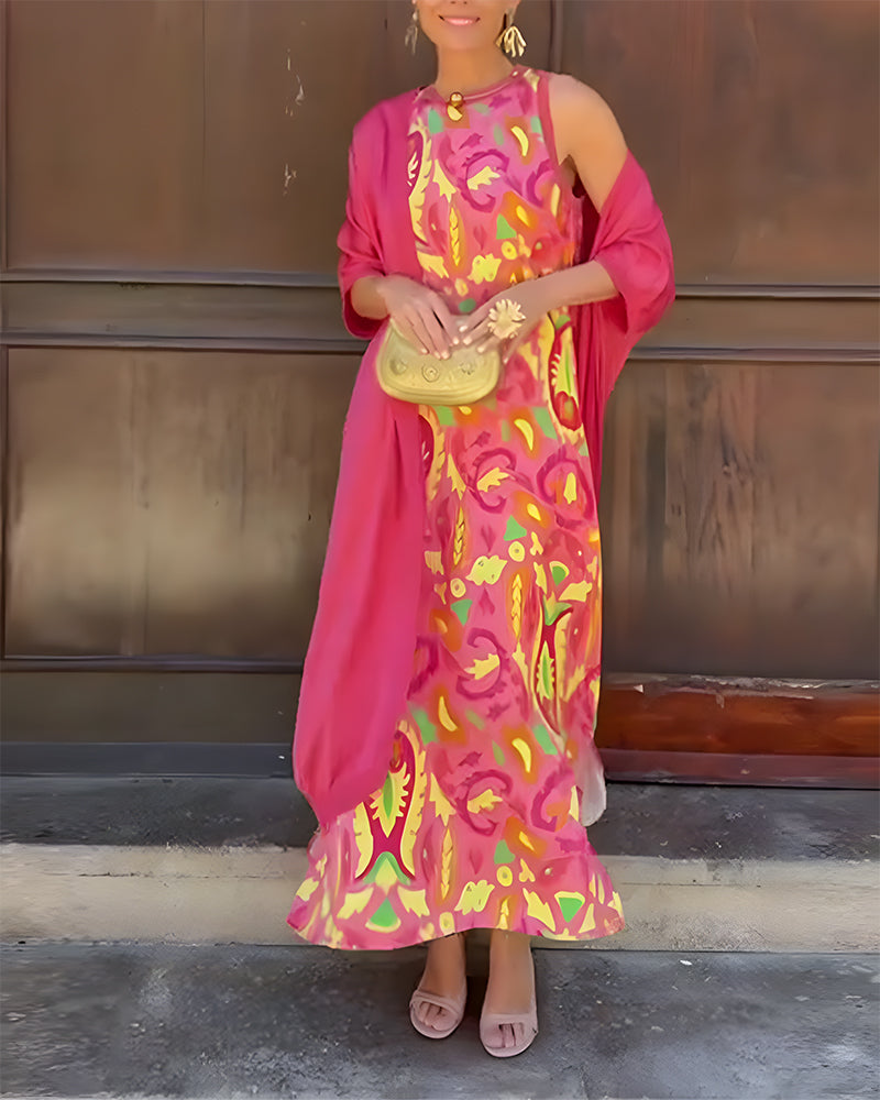 Ensemble Robe Longue Sans Manches Avec Long Cardigan