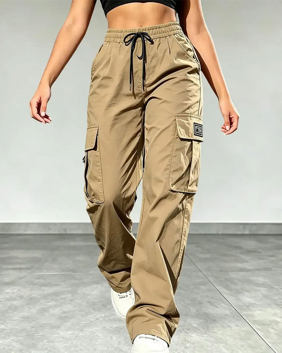 Pantalon Taille Élastique Cordon De Serrage Poche Cargo