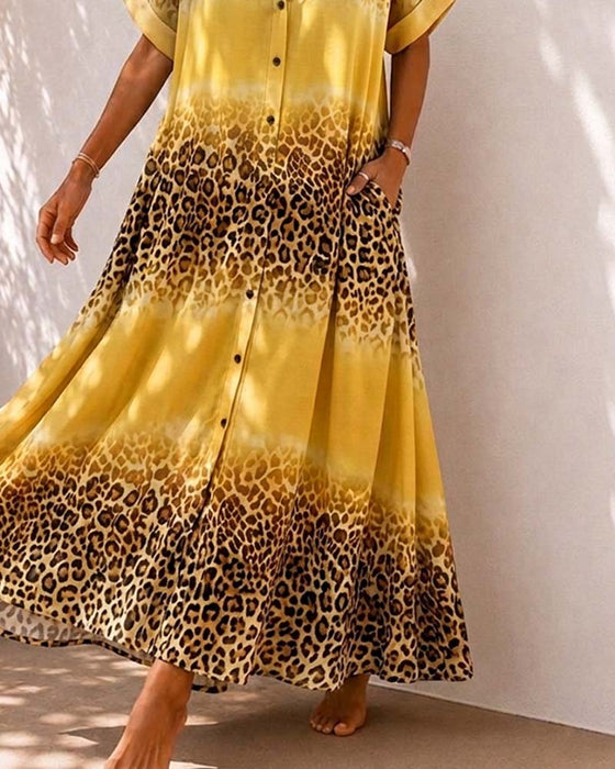 Robe Col Léopard Imprimé Gradient Chemise