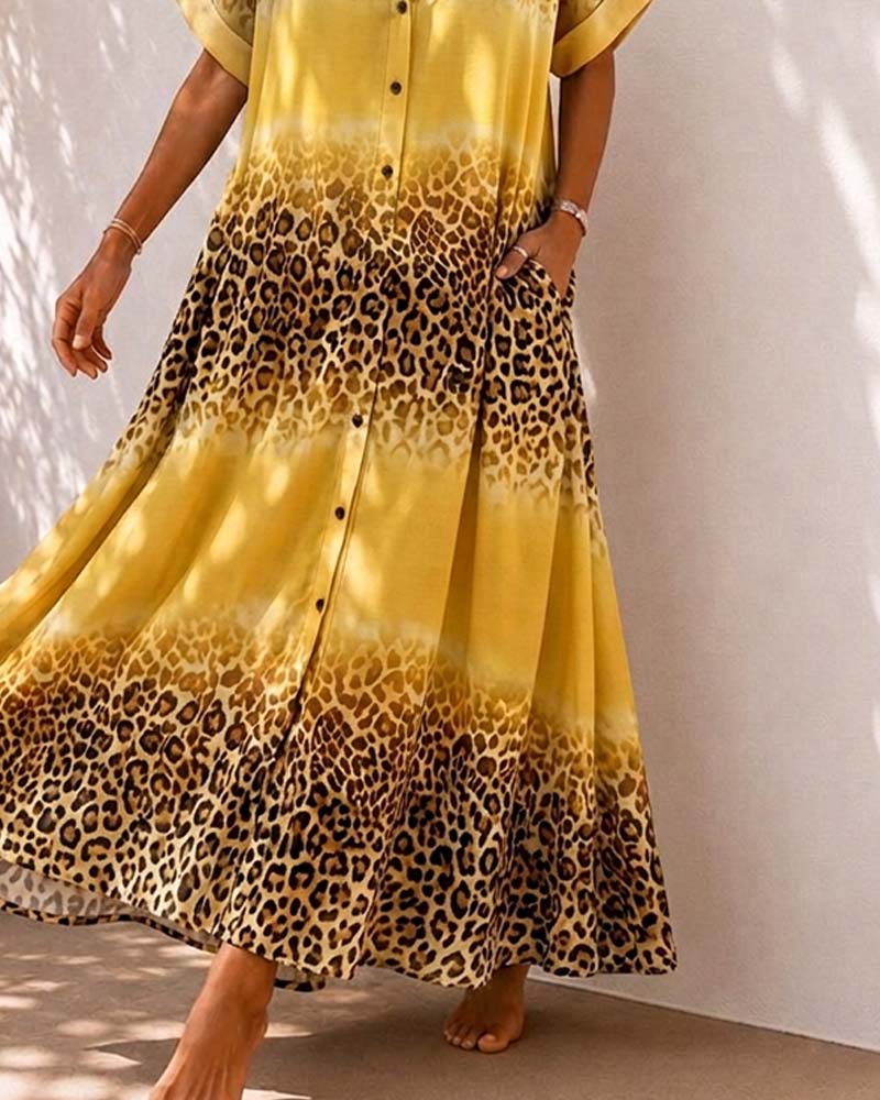 Robe Col Léopard Imprimé Gradient Chemise