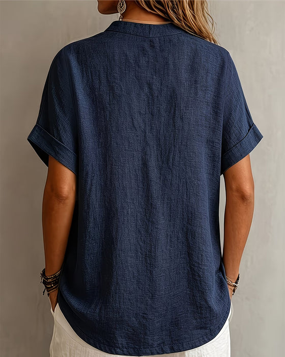 Blouse Col V Manche Courte Lâche