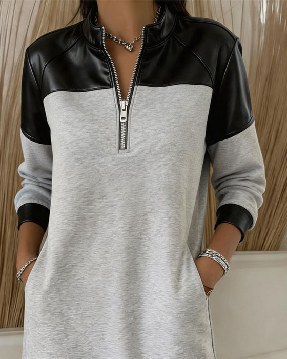 Robe Demi-Fermeture Éclair Casual Sweatshirt