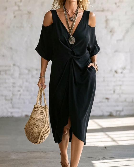 Robe Unie Épaule Dénudée Froncée