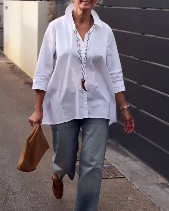 Chemise Décontractée À Revers, Manches Longues