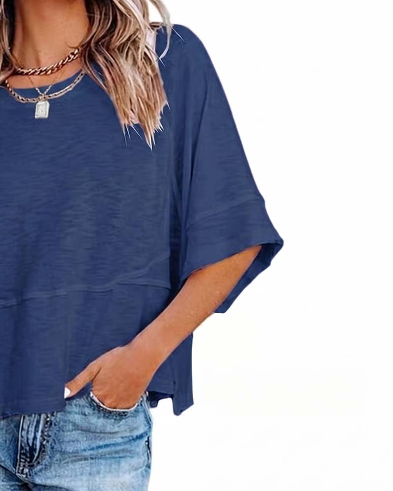 T-Shirt Panneau Unie Manche Évasée