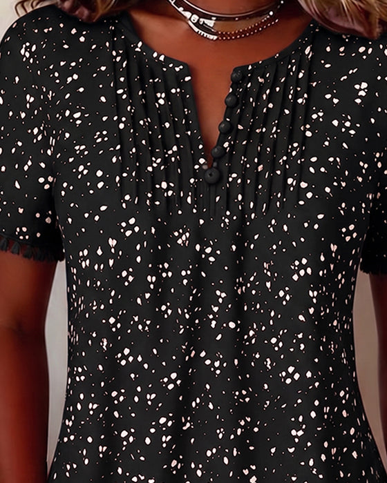 Blouse Point Blanc Frange Manches Courtes
