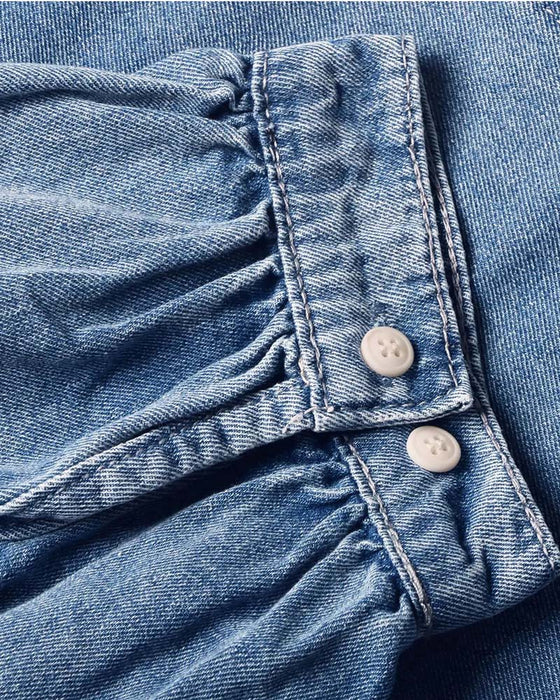 Chemise Bouton Pression Denim Manche Lanterne Lâche