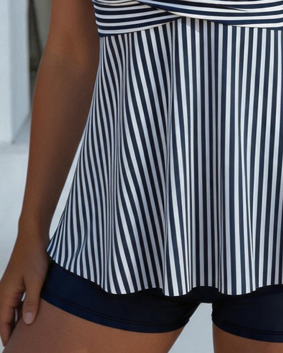 Tankini Rayé Camisole Deux Pièces