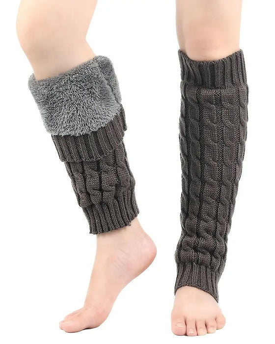 Jambières En Tricot À Câbles Doublées Polaire Manchons De Bottes Thermiques