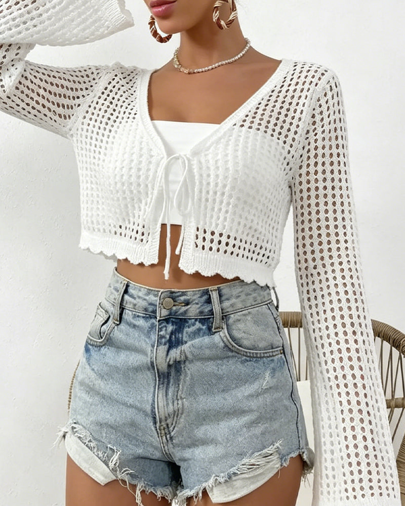 Cardigan Simple Uni Évidé Plage