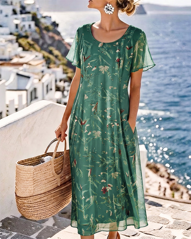 Robe Floral Encolure Ronde Maxi