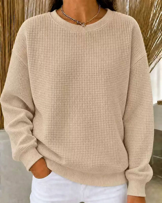 Haut Tricot Gaufré Unie Col Rond