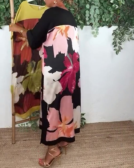 Robe décontractée ample col rond imprimée