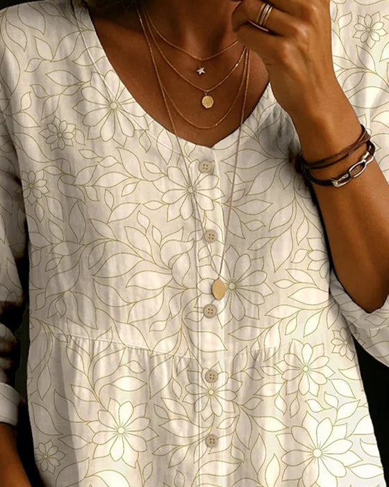 Blouse Imprimée À Col V Avec Boutons Sur Le Devant