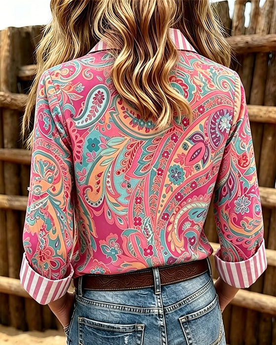 Blouse Patchwork Imprimé Floral Décontracté