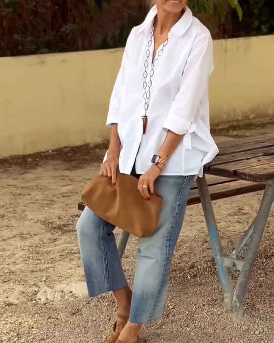 Chemise Décontractée À Revers, Manches Longues