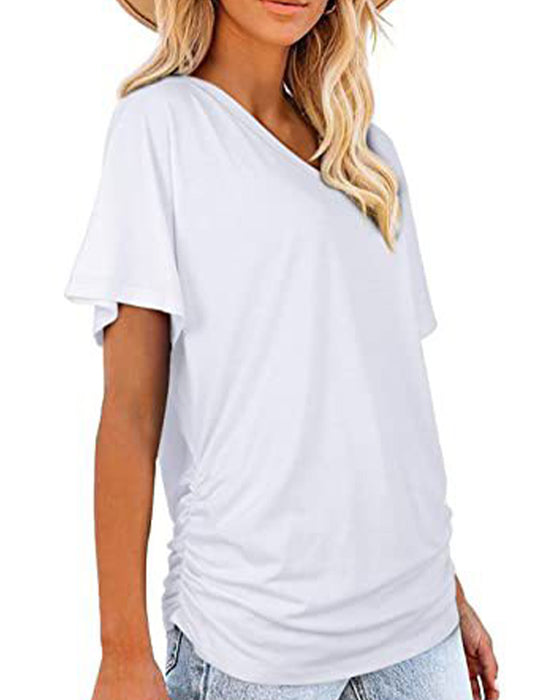 T-Shirt Plissé Uni Col En V