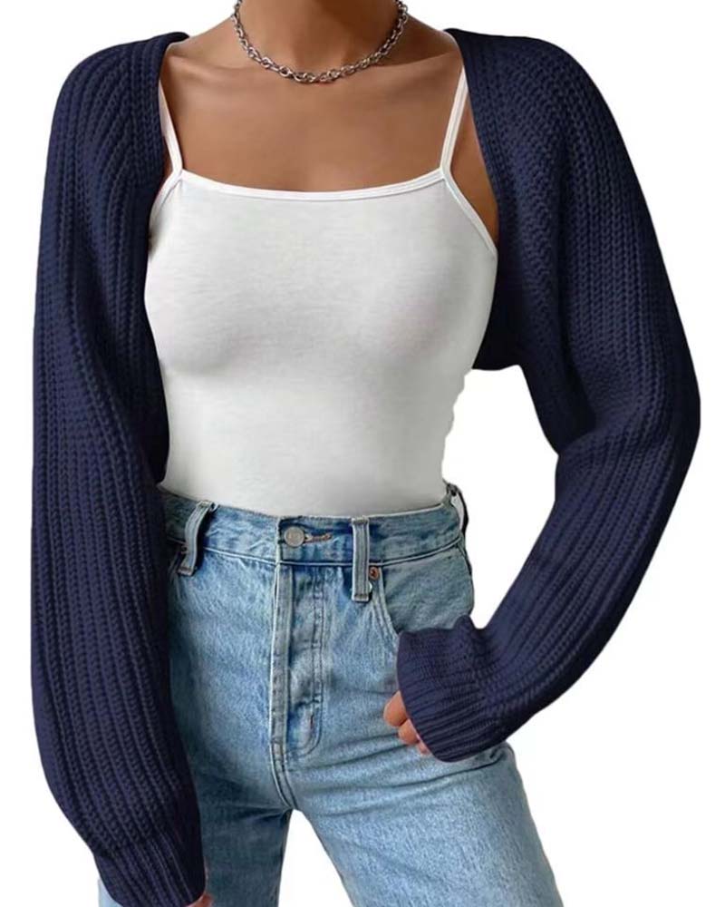 Cardigan Uni Manche Longue Court