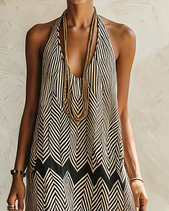 Robe Halter Sans Manches Rayée