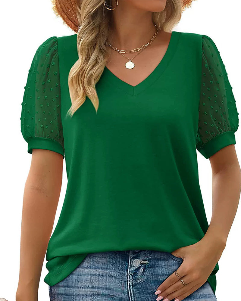 Blouse Unie Mesh Manche Bouffante