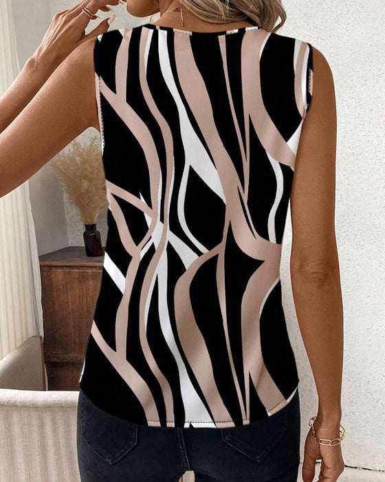 Gilet Décolleté en V Floral Sans Manches