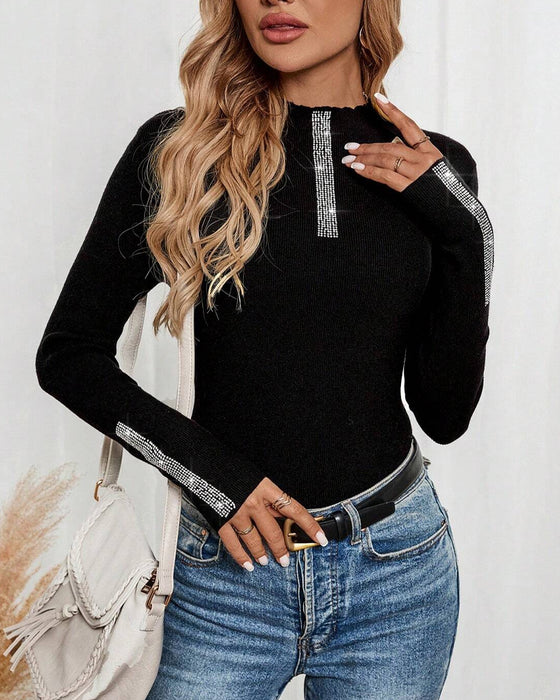 Haut de Sous-vêtement à Manches Longues Motif Diamant