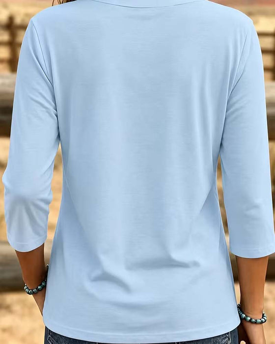 Haut Col Rond Patchwork Ourlet Asymétrique
