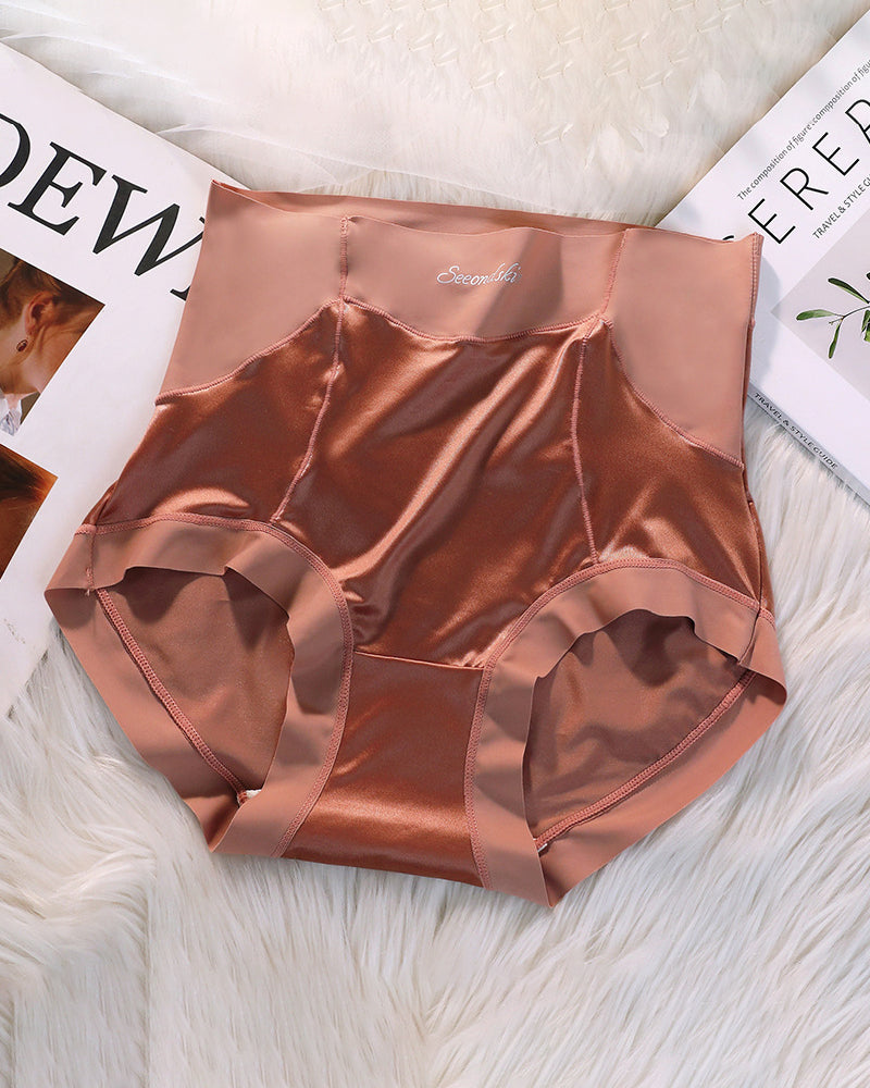 Culotte Femme Taille Haute En Satin Soie Glacée Sans Couture Effet Push-Up Et Gainant