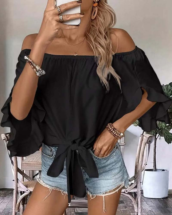 Blouse Bandage Off-Shoulder Manche Volantée