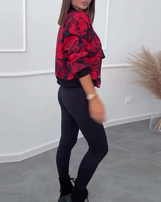 Veste décontractée boutonnée à imprimé rose