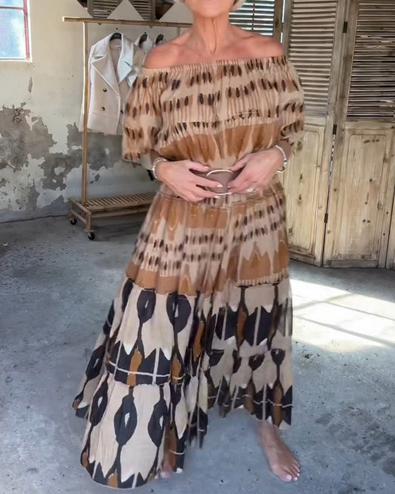Robes Off-Shoulder Col Carré Ample Imprimé