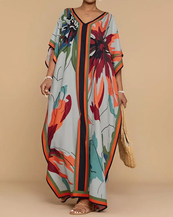 Robe Col En V Lâche Imprimé Resort Cache-Cœur