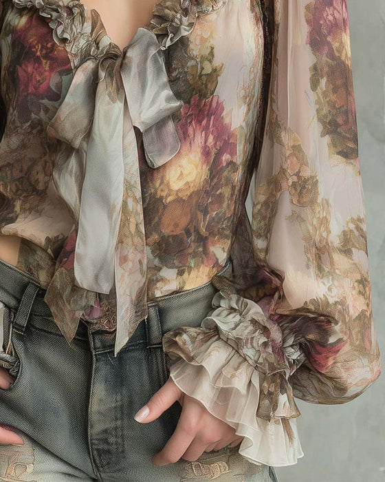 Blouse Imprimé Lotus Élégant