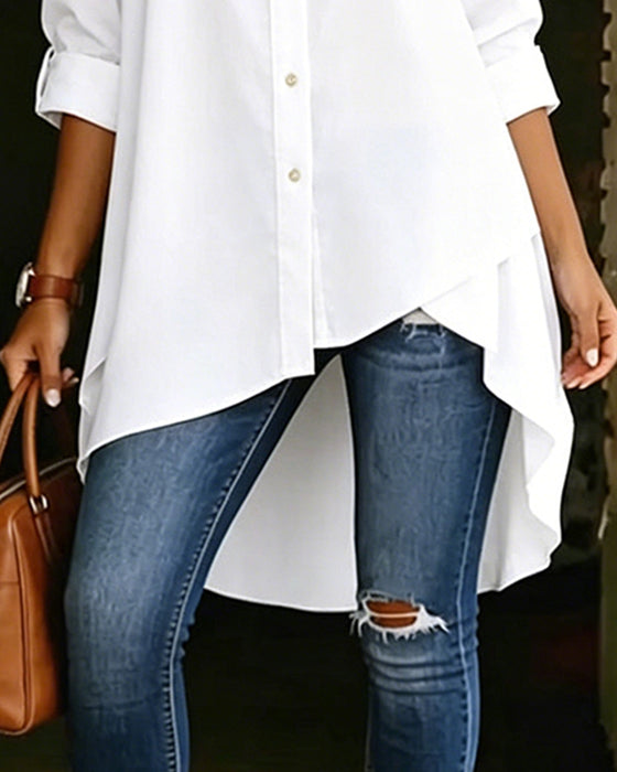 Chemise Asymétrique Mode Col Unie Manches Longues