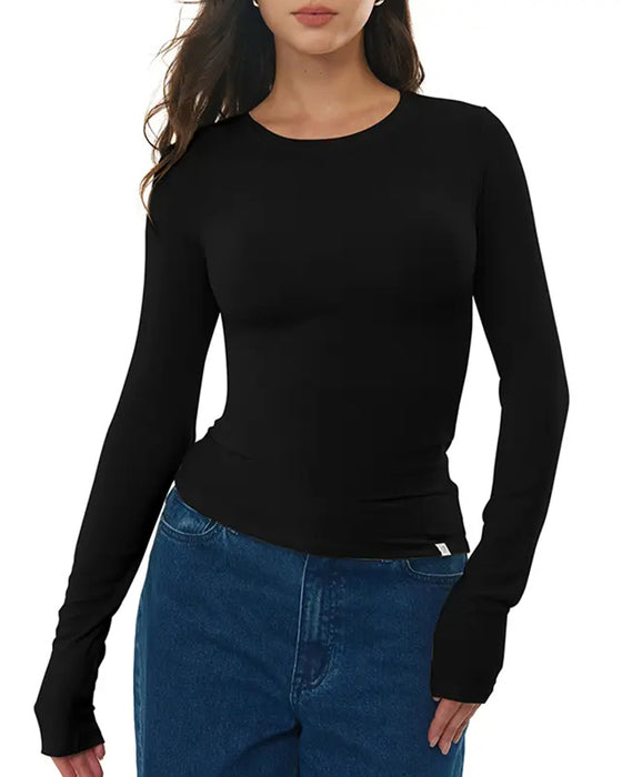 Haut Col Rond Slim Fit Manches Longues Couche De Base