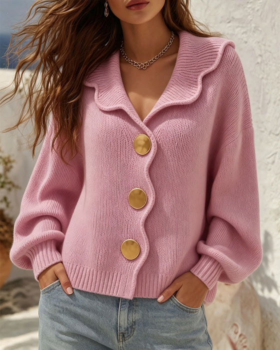 Cardigan Grand Revers Court Bouton Métallique