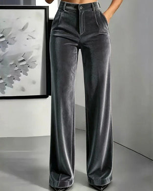 Pantalon Uni Velours Poche Long