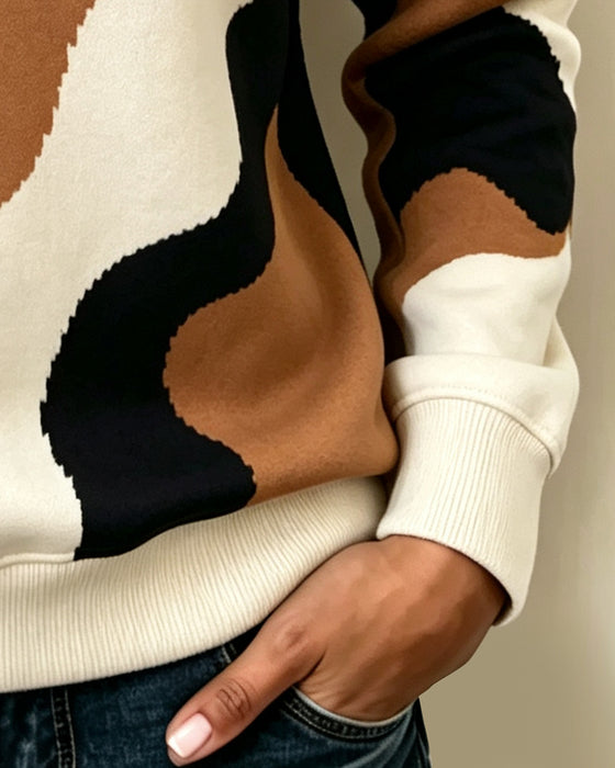 Sweatshirt Bloc de Couleur Fermeture Éclair Décontracté