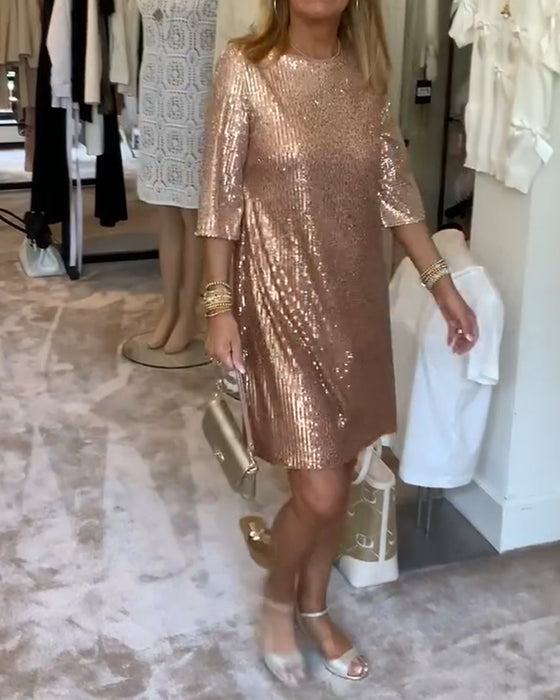 Robe droite élégante à sequins unis
