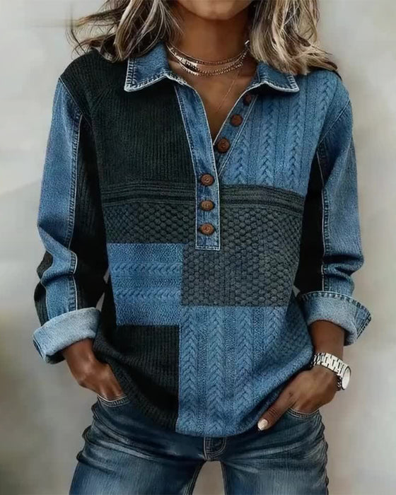 Sweat Imprimé À Manches Longues Et Col Boutonné