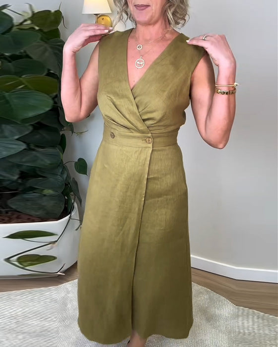 Robe Décontractée Sans Manches Col En V