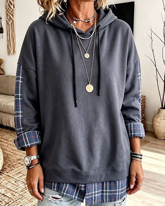 Hoodie Écossais Fausse Superposition