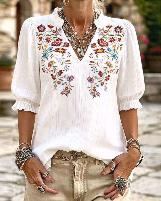Blouse Volant Garniture Imprimé Décontractée