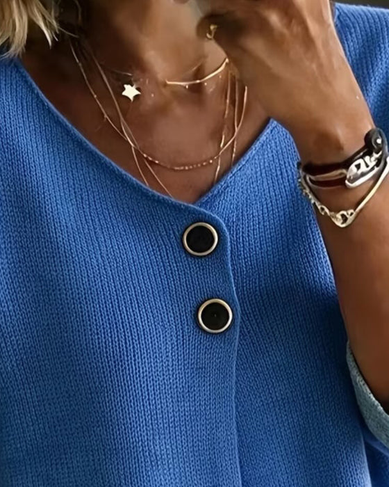 Cardigan Couleur Contrastante Col V Deux Boutons