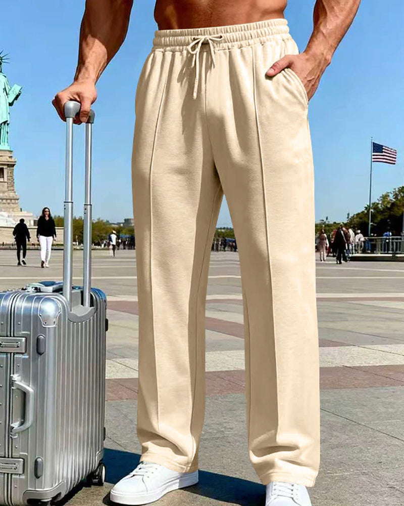 Pantalon Homme Taille Élastique Cordon Jambe Droite