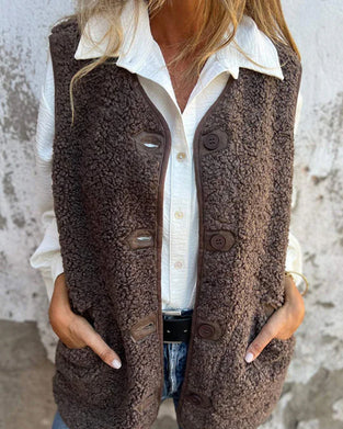Gilet Femme Automne Boutonné Court Chaud