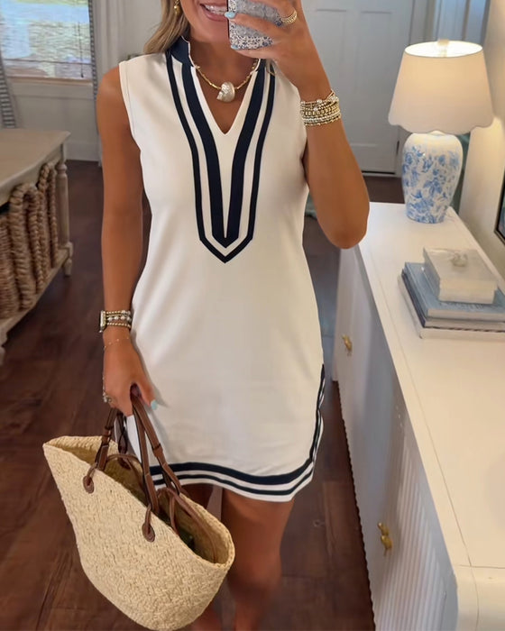 Robes Colorblock Marine Sans Manches Droite