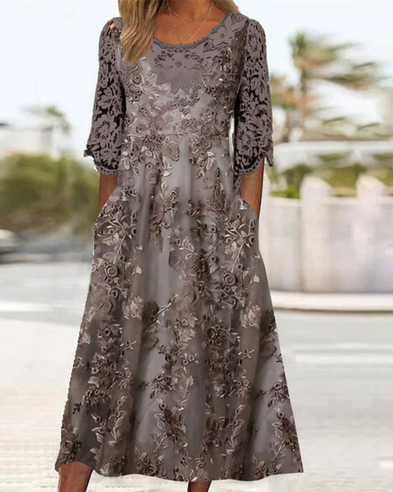 Robe À Col Rond Et Manches Trois-Quarts