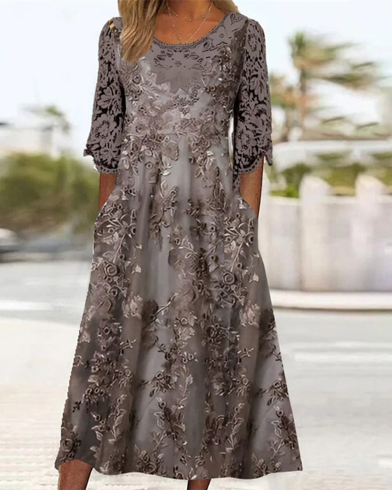 Robe À Col Rond Et Manches Trois-Quarts