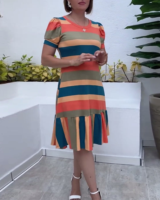 Robe décontractée à manches courtes à rayures